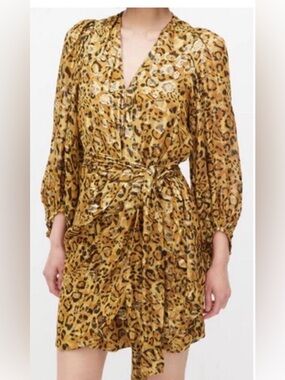 ba&sh Leopard Print Wrap Dress in Yellow Gold